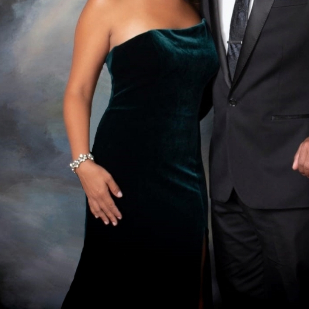 Emerald Green Dress, Strapless, Velvet, Gown